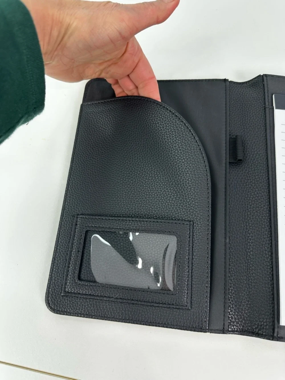 Bond Street Black Faux Leather Padfolio Folder Holds 5.5x8.5 Pad Pen & ID Holder